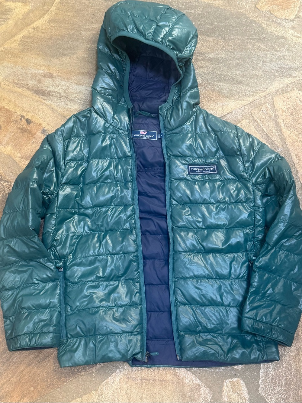 Vineyard Vines Kids Green Puffer Jacket with Hood